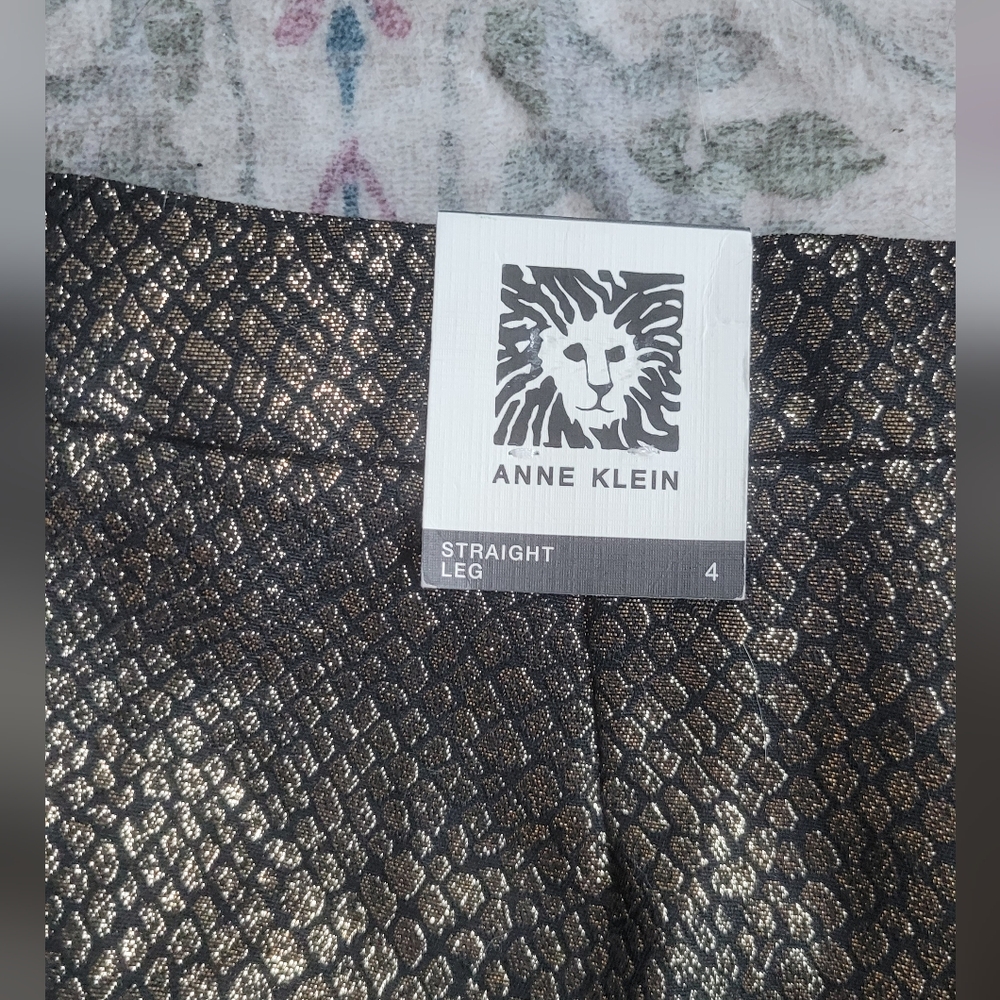 Anne Klein Shimmering Black and Gold Snake Skin Print Metallic Pants - Picture 7 of 8